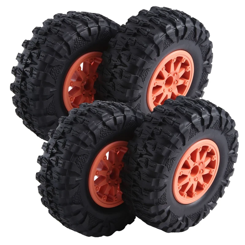 4PCS 2.2 Inch Nylon Plastic Beadlock Wheel 4.72In/120Mm Tire With 12Mm Combiner Hex For 1/10 RC Rock Crawler Parts Orange