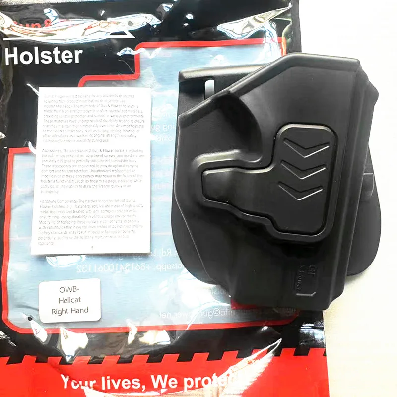 Funda OWB compatible con Springfield Hellcat microcompacta, paleta, 360 ajustable, cinturón exterior de mano derecha con liberación de dedo de canto/index