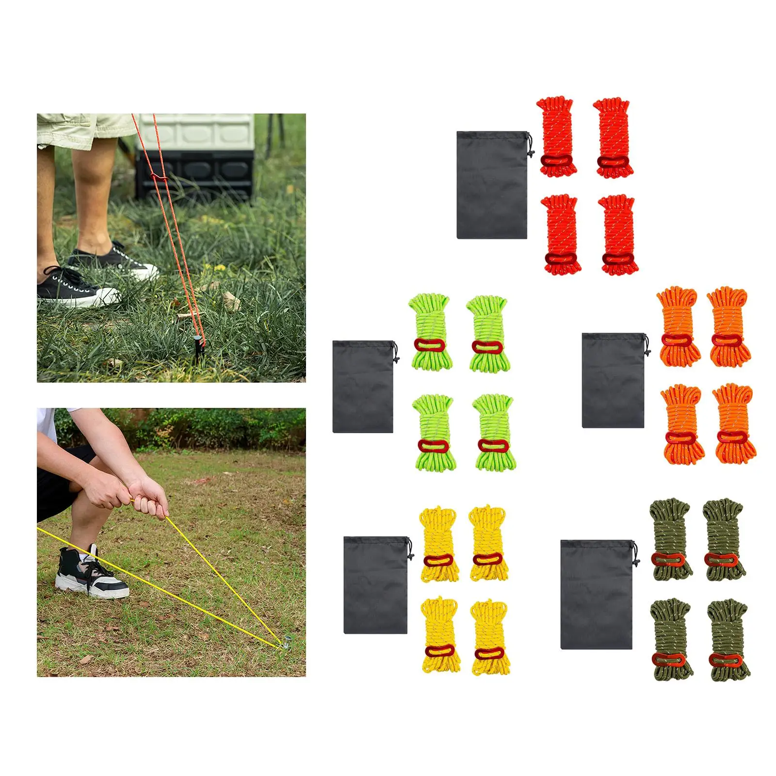 4 Pieces Reflective Guy Lines Climbing Ropes Heavy Duty with Storage Bag Camp Ropes Tent Cords for Backpacking Outdoor Sports