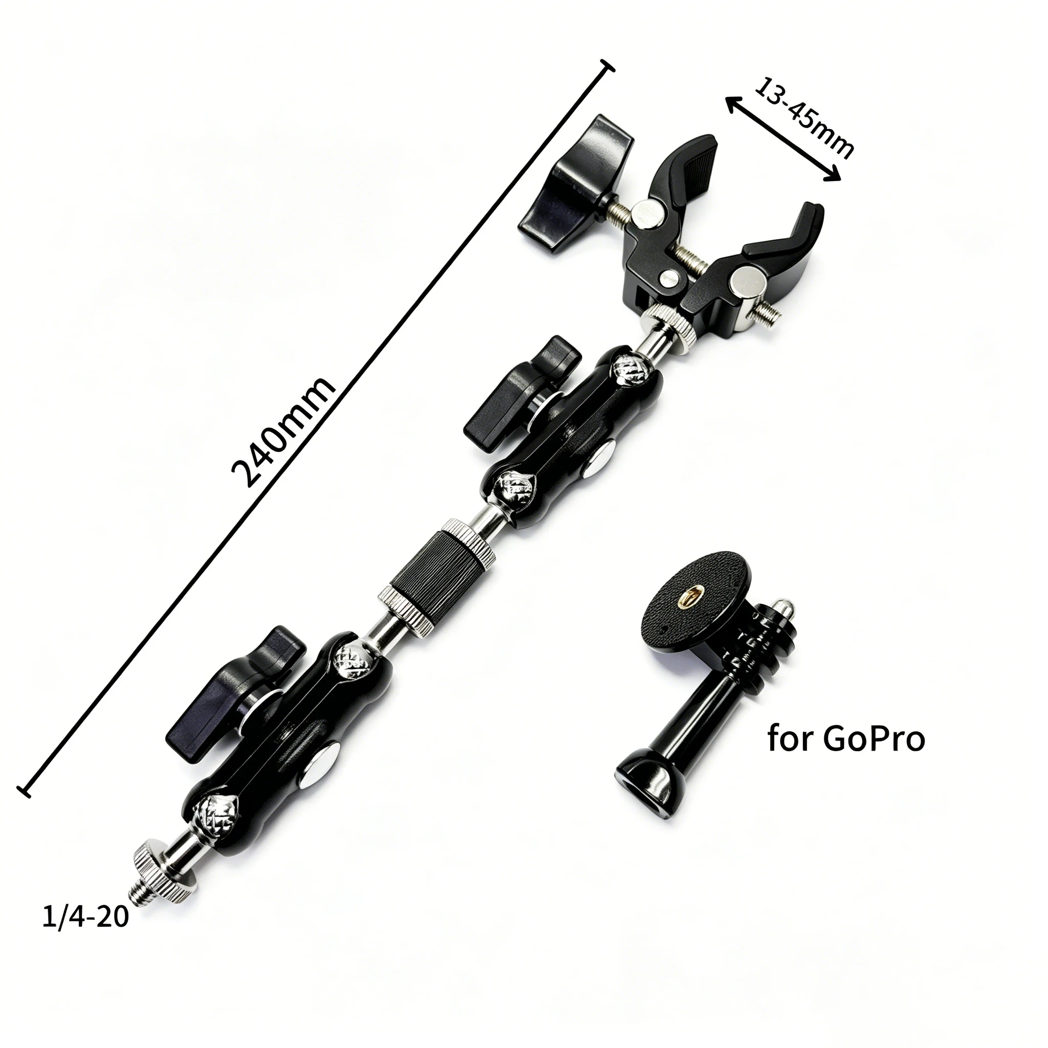 Super-Klemmhalterung mit Doppel-Kugelkopf und Magic Arm Halterung für GoPro Hero, Insta360 und DJI Zubehör – Detail 6