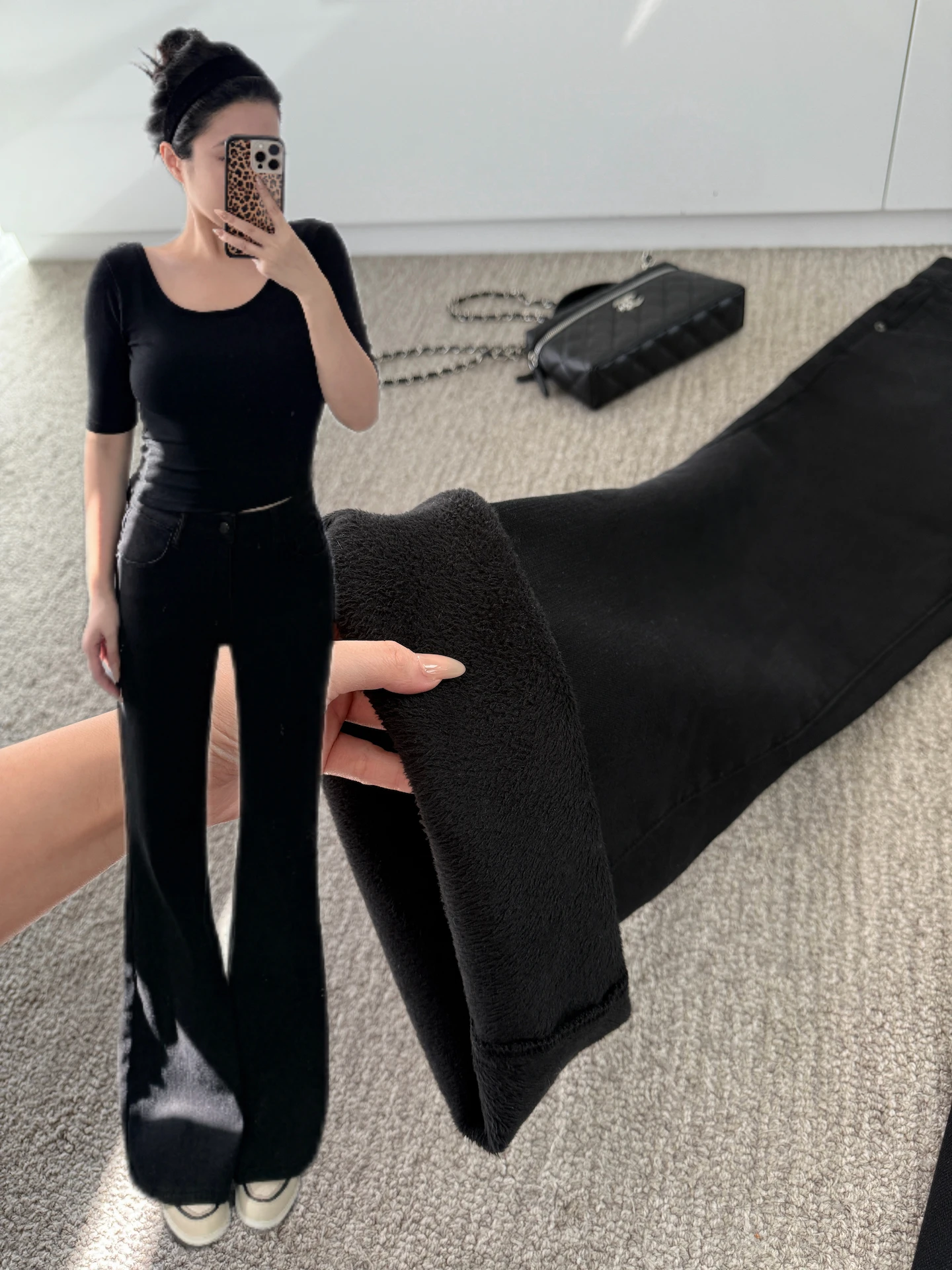 

Джинсы с эффектом похудения, на флисовой подкладке, микро-клеш, женские, стандартный крой, средняя эластичность, низкая талия, зимняя коллекция