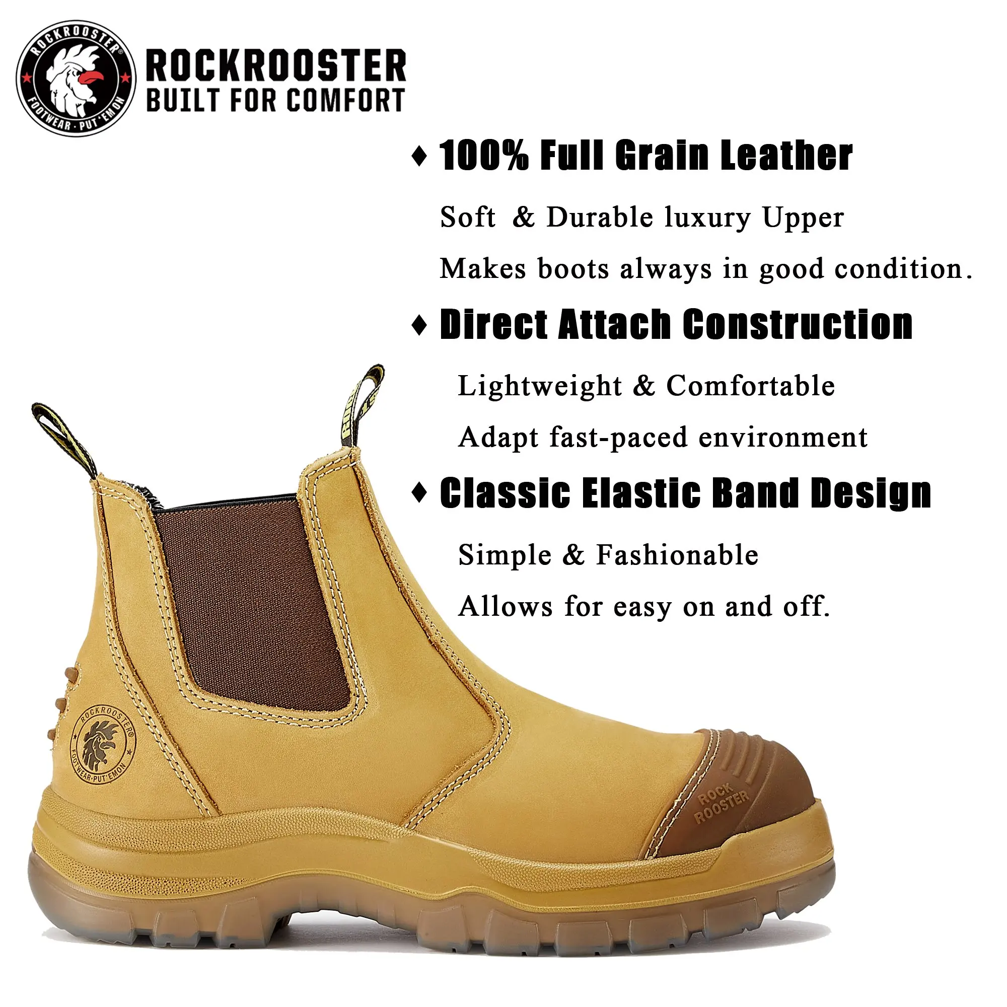 ROCKROOSTER Hiking Shoes Men Waterproof Trekking Shoes Full Grain Leather Sneakes Steel Toe Work Boots Breathable Ankle Boots