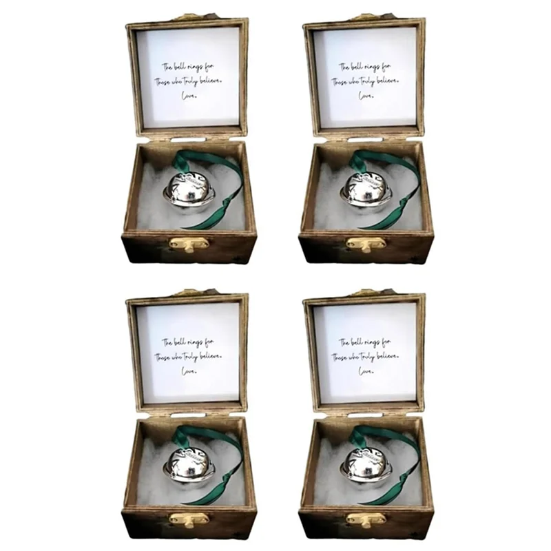 ATTWO-4X Campana de fe mágica navideña, campana de fe mágica de recuerdo de Navidad, recuerdo de decoración del hogar de árbol de Navidad plateado