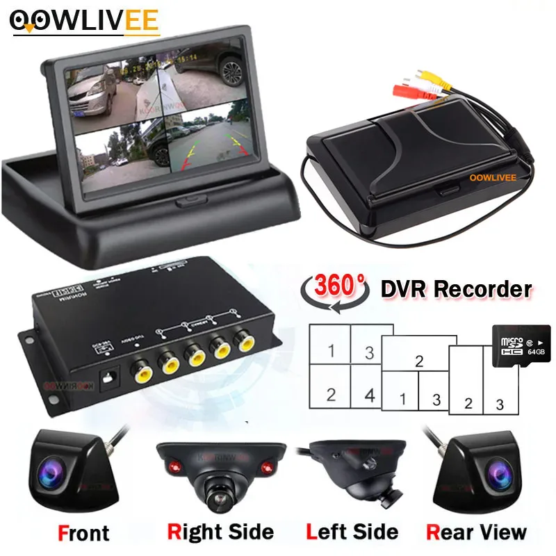 OOWLIVEE Car Dash Cam Full Kit 360 Car DVR Around view Car Cycle Recorder Night Vision Camera For Monitor Vehicle Accessories