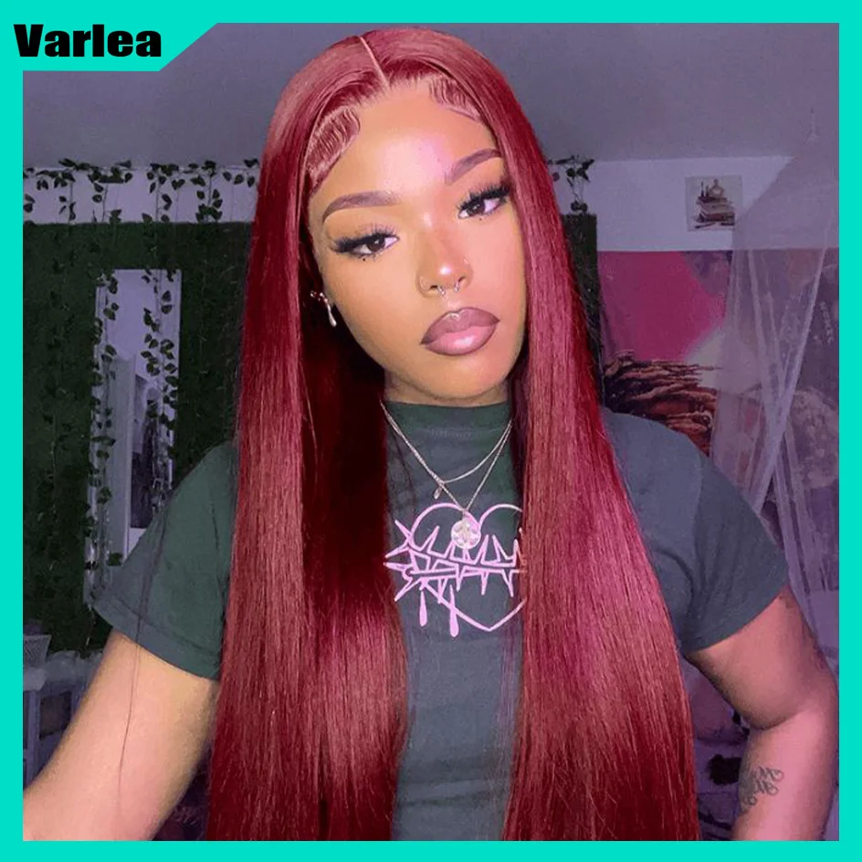 Varlea 30 Inch Lace Wig 13x4 Human Hair Straight Burgundy 13x6 Hd Lace Frontal Human Hair Wig Colored Lace Front Wig For Women