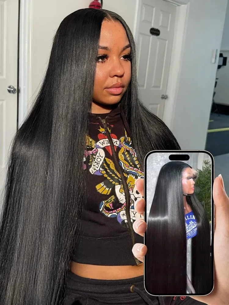 

220 Density 30 40 Inch 13x6 HD Transparent Lace Frontal Human Hair Wigs Bone Straight Brazilian Remy For Black Women Pre Plucked