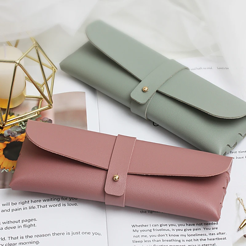 1pc Simple  Pen Holder PU Leather Pencil Bag  Vintage Style Roll Pencil Case Pencil Bag School Office Supplies