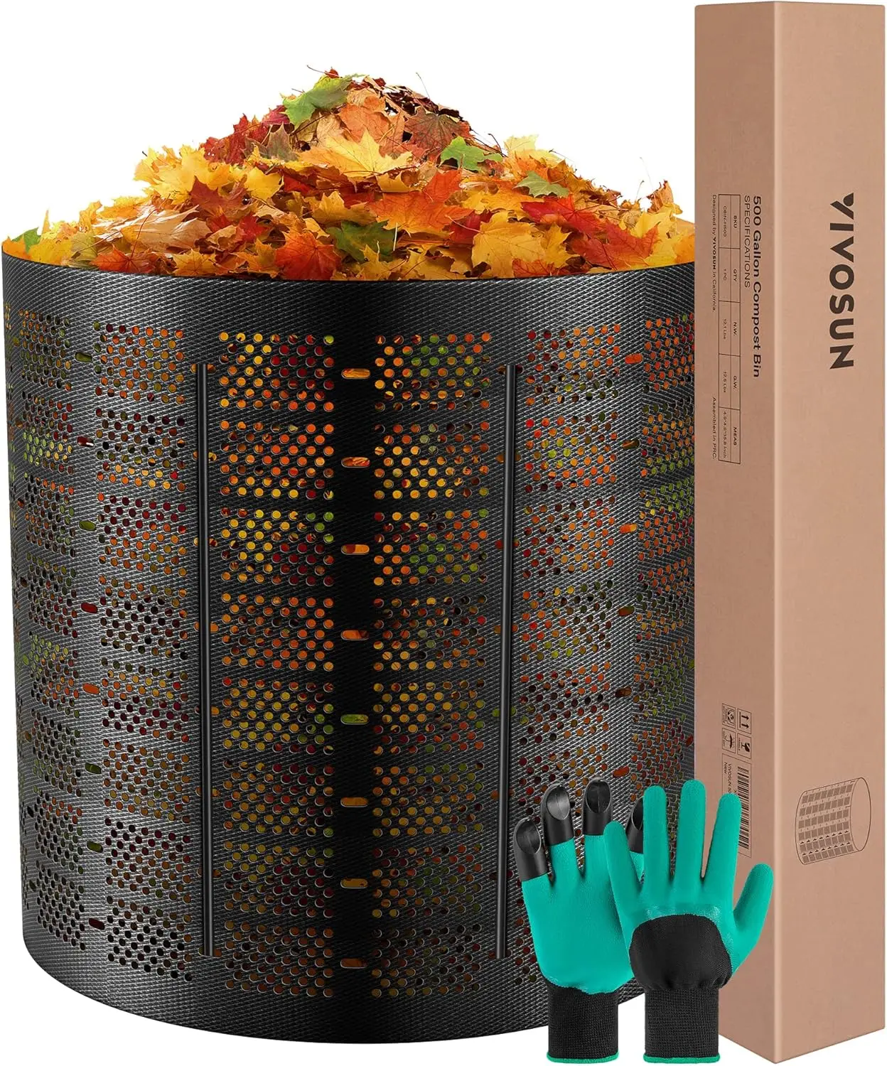 

Расширяемый контейнер для компоста на 500 галлонов, удобная установка, большая емкость для газона на заднем дворе, черный с перчатками