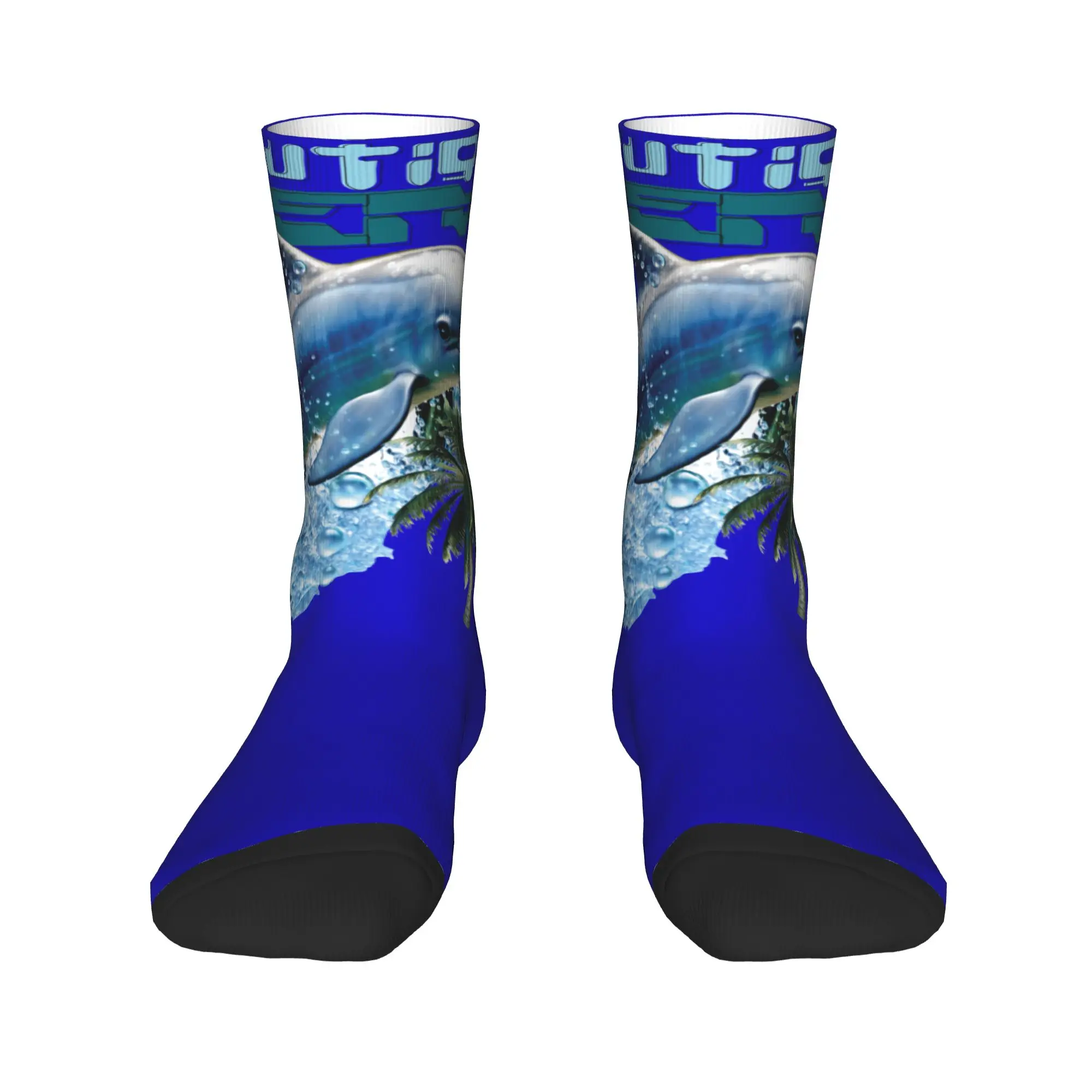 Frutiger Aero Splashy Dolphin - y2k Aesthetic Graphic Design Socks Winter Stockings ถุงเท้าผู้หญิงผู้ชายคุณภาพสูง ถุงเท้าซับเหงื่อ