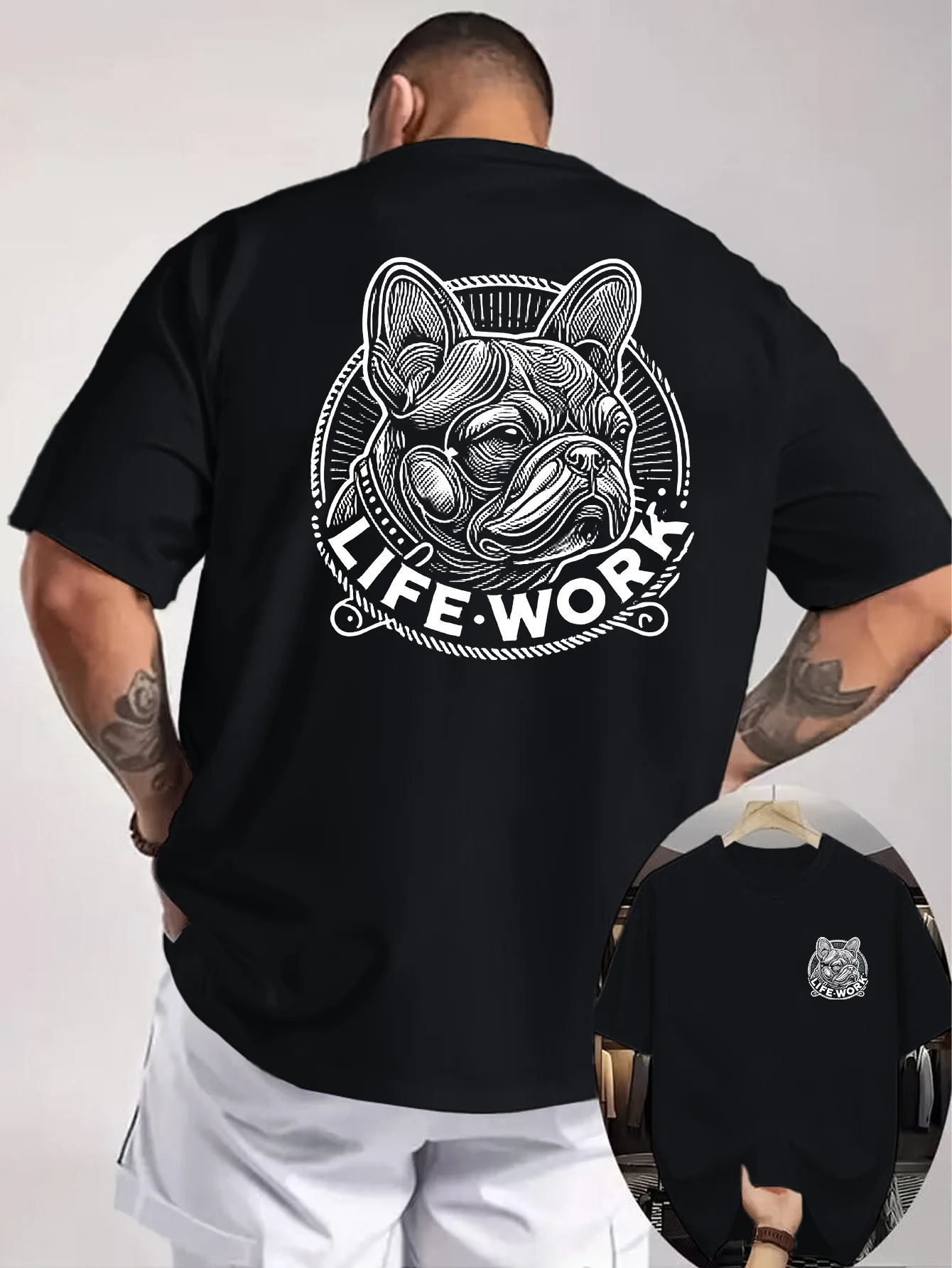 Men's Summer Fighting Retro Print Short-Sleeved T-Shirt 100% Cotton Breathable Loose Suitable for Pet Lovers' Daily Casual Wear