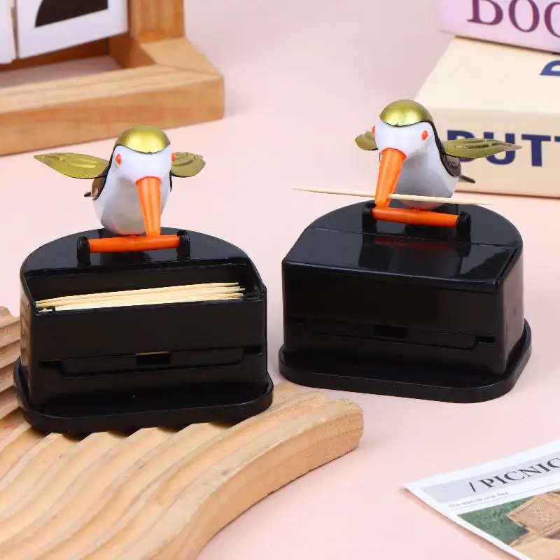 Automatic Cartoon Hummingbird Toothpick Dispenser Compact Size ABS Toothpick Holder for Small Apartment Dorm Supplies