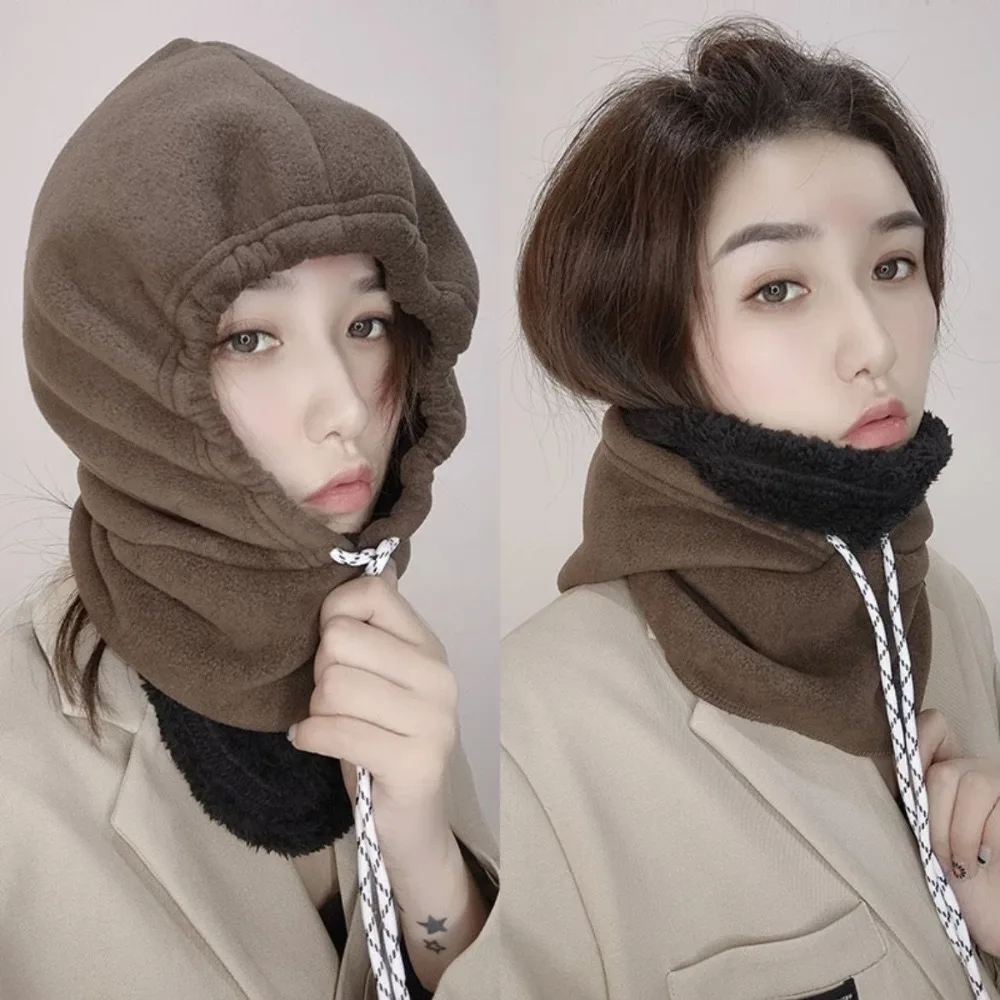 Casual Thickened Hooded Neck Scarf Neck Warmer Windproof Men 3 in 1 Cap Shaking Velvet Collar Earflap Mask Pullover Cap Women