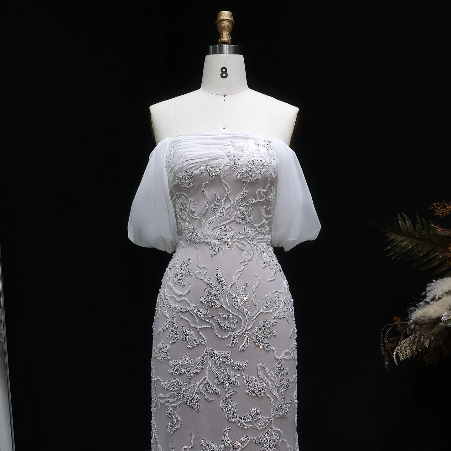 Sharon Said Elegantes Schulterfreies Abendkleid Meerjungfrau Perlenbesetztes Rückenfreies Ballkleid für Hochzeitsfeier SS622 Maßanfertigung – Detail 8