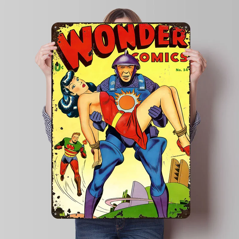 Wonder Comics Nr. 14 Metallposter, individuelle Wandkunst, Retro-Vintage-Blechschilder für Innendekoration, Heimdekoration, Artikel für das Haus