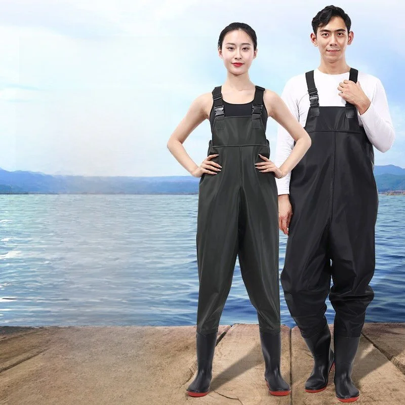 厚手の釣り用オーバーオール-メンズ防水レインパンツ-ブーツ付き-魚捕り用衣類-ハーフボディオーバーオール-アウトドアキャンプ旅行用品用