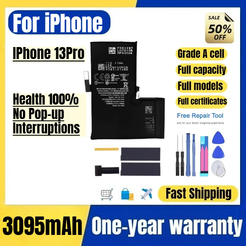 

Аккумулятор для iPhone 13 Pro, 100% работоспособность, без сообщений о проблемах, высокое качество, сменный аккумулятор, класс А.