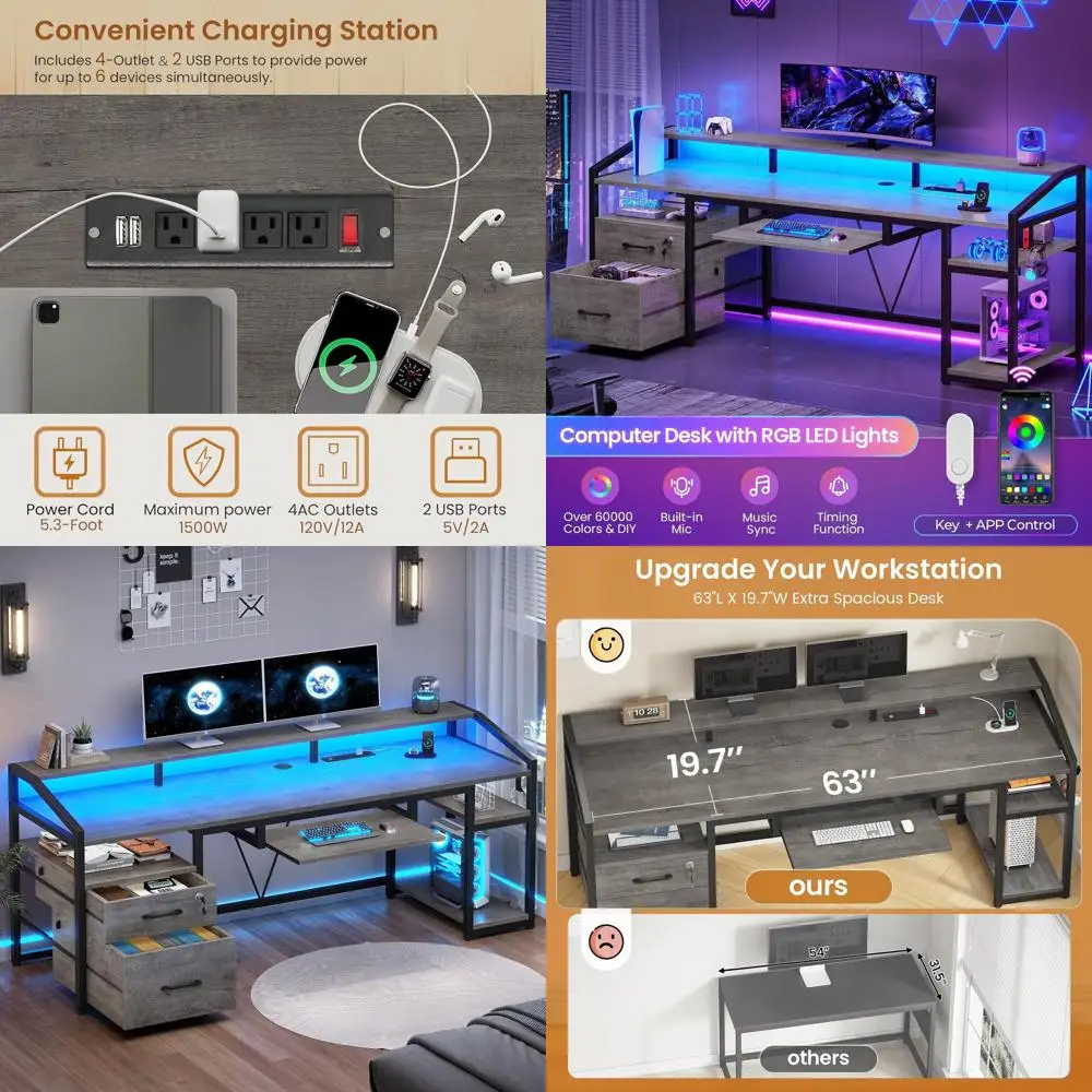 

Игровой стол Grey 63 с замком, LED-подсветкой и розеткой для домашнего офиса