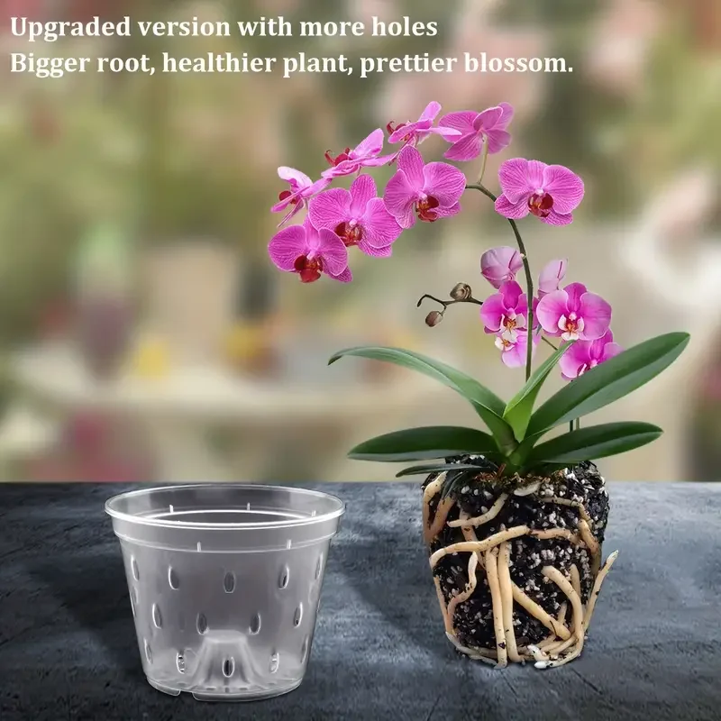 1Pcs 17cm home Transparent Orchid Pots Flower Planters Side Holes Design Plastic Orchid Pots With Trays Growth Gardening Tools