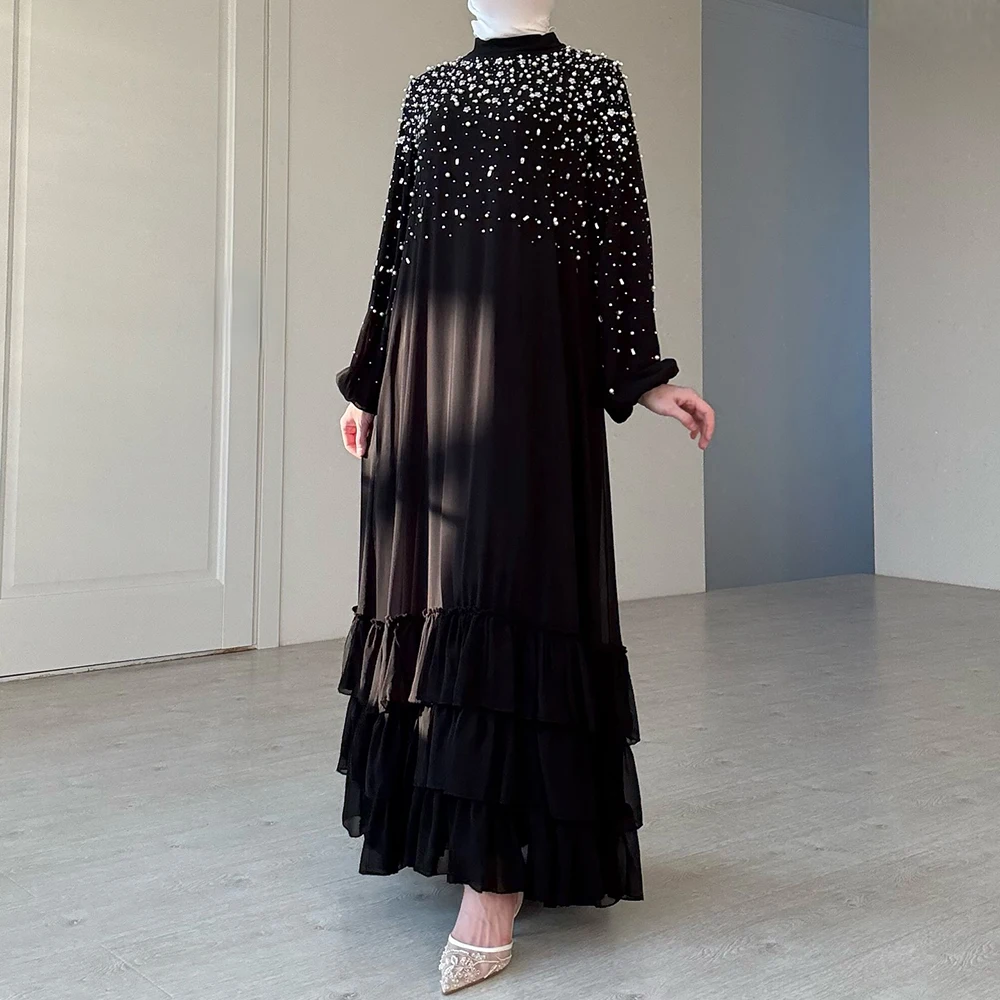 Personalizado a linha vestidos de noite tornozelo comprimento alta pescoço manga cheia vestido de baile moda miçangas cristal simples drapeado vestido de festa