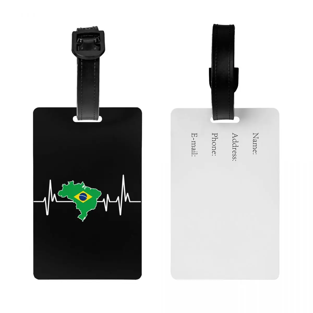 Heartbeat Design Brazilian Flag Brazil Luggage Tags for Travel Suitcase Brazilian Proud Privacy Cover Name ID Card