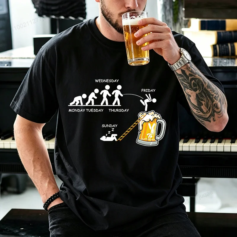 T-shirt for Men's Funny Beer Evolution Graphic Y2k Tops Weekend Drinking Humor Fashion Casual T Shirts Tees Oversized Clothing