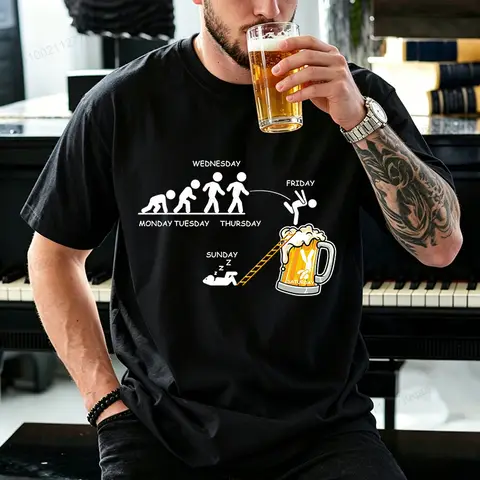 T-shirt for Men's Funny Beer Evolution Graphic Y2k Tops Weekend Drinking Humor Fashion Casual T Shirts Tees Oversized Clothing