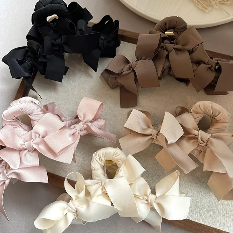 1pc Korean elegant and cute bow clip, new high-end style, large hair volume, shark clip, back of the head disc hair clip