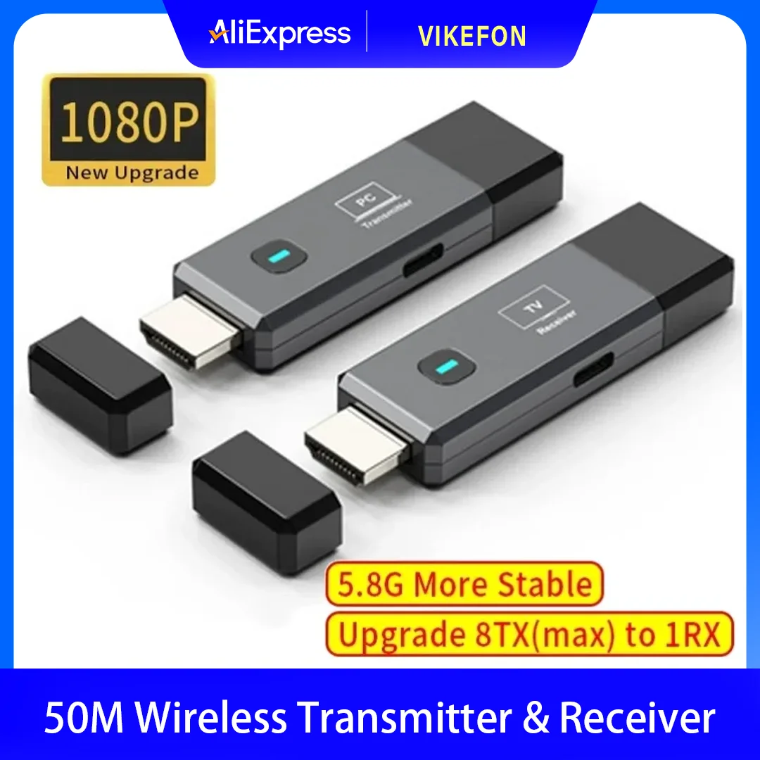 

50M Wireless HDMI-Compatible Video Transmitter Receiver Extender Adapter TV Stick Dongle 1080P for Monitor Projector Laptops PC