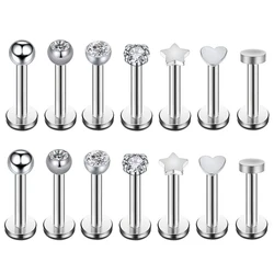 7 Pairs 16g Surgical Steel Internally Threaded Micro CZ Gem Top Tragus/Helix/Labret Stud Earrings 6mm 8mm 10mm 12mm