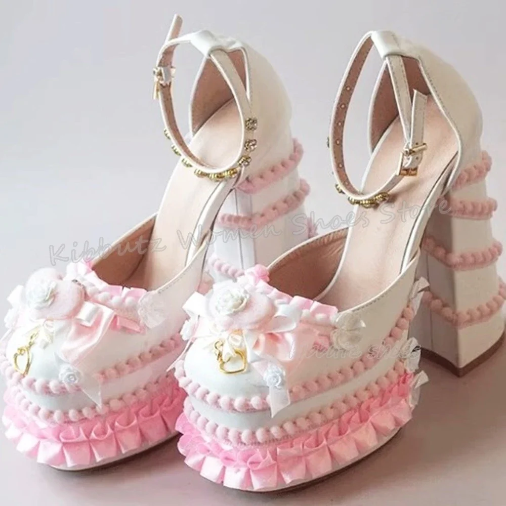 

Sweet Bows Mary Jane Pumps Platform Ankle Strap Fashion Concise Elegant Women Party Shoes New Round Toe Chunky Heels Mixed Color