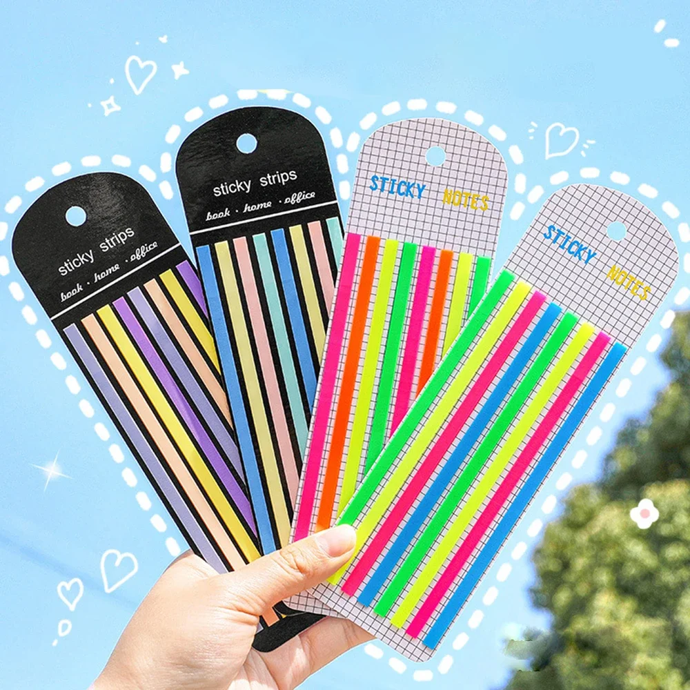 160Pcs Colourful Fluorescent PET Long Slim Stripe Index Stickers Student Focus Marking Classification Stickers Memo Stationery