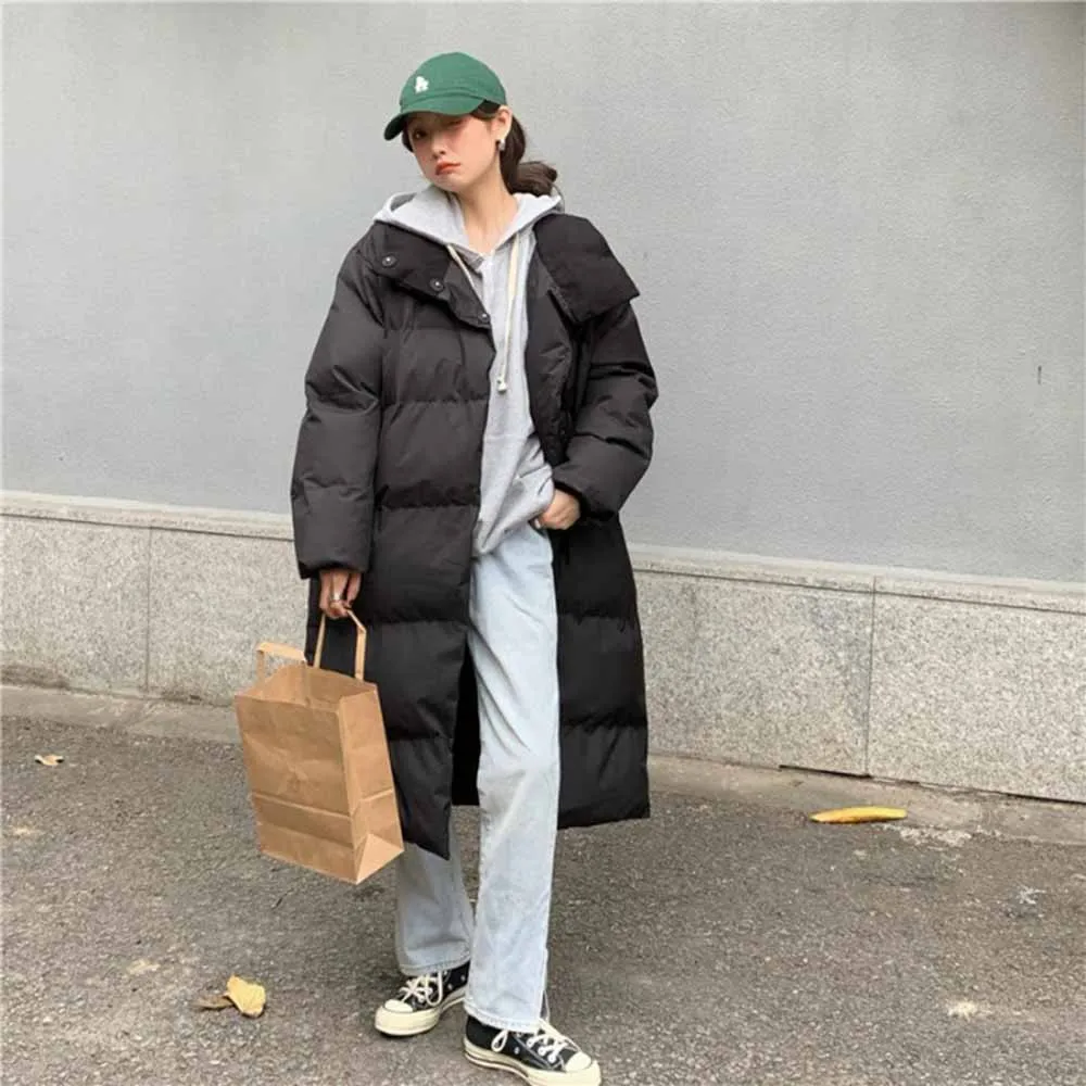 Winter Parkas Coat Jacket Womens Coat Cotton-Padded Jacket Women Parka Long Sleeve Solid Color Warm Loose Long Puffer Jackets