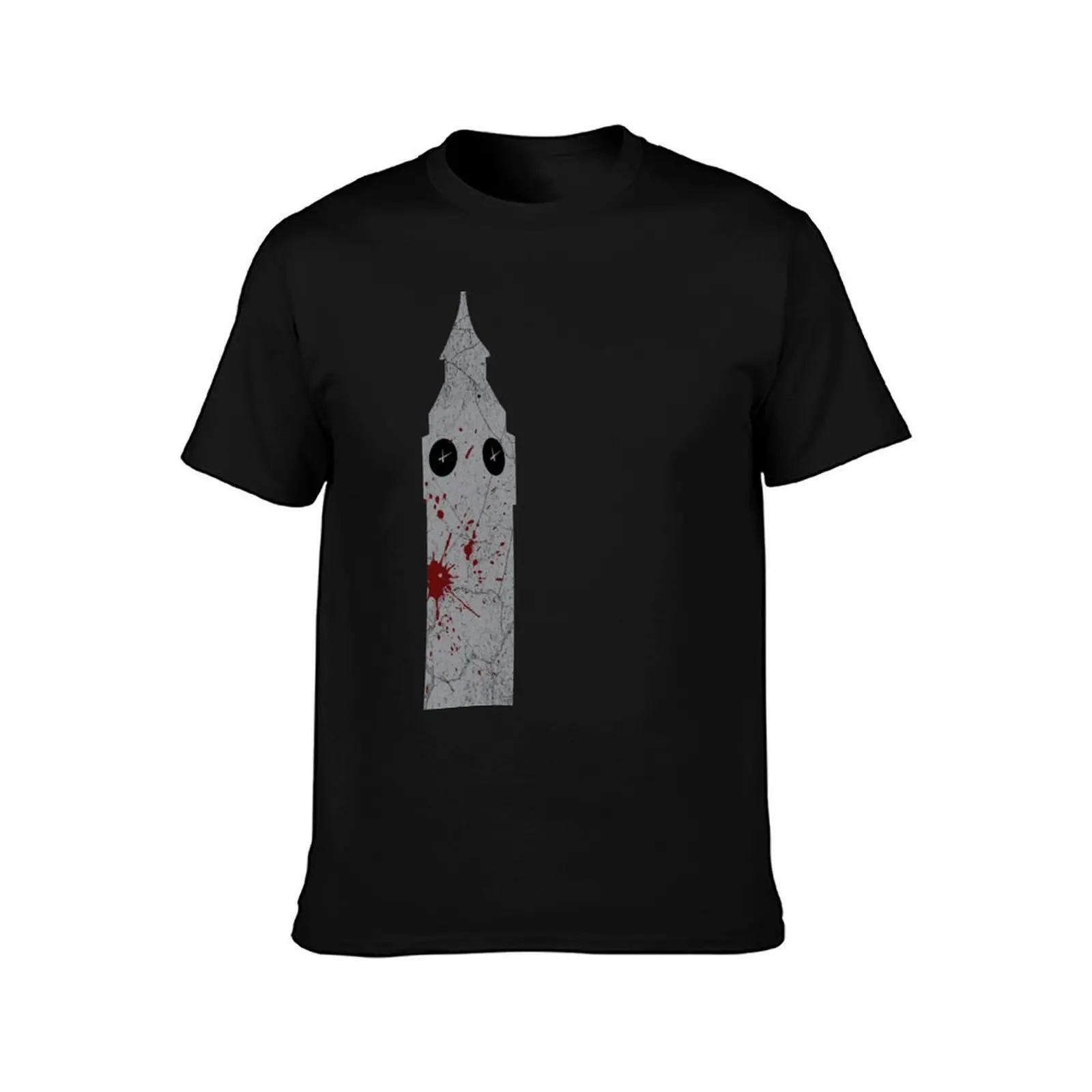 Blood Spattered Clocktower (grey) T-Shirt Casual Streetwear Short Sleeve Tee T-Shirt