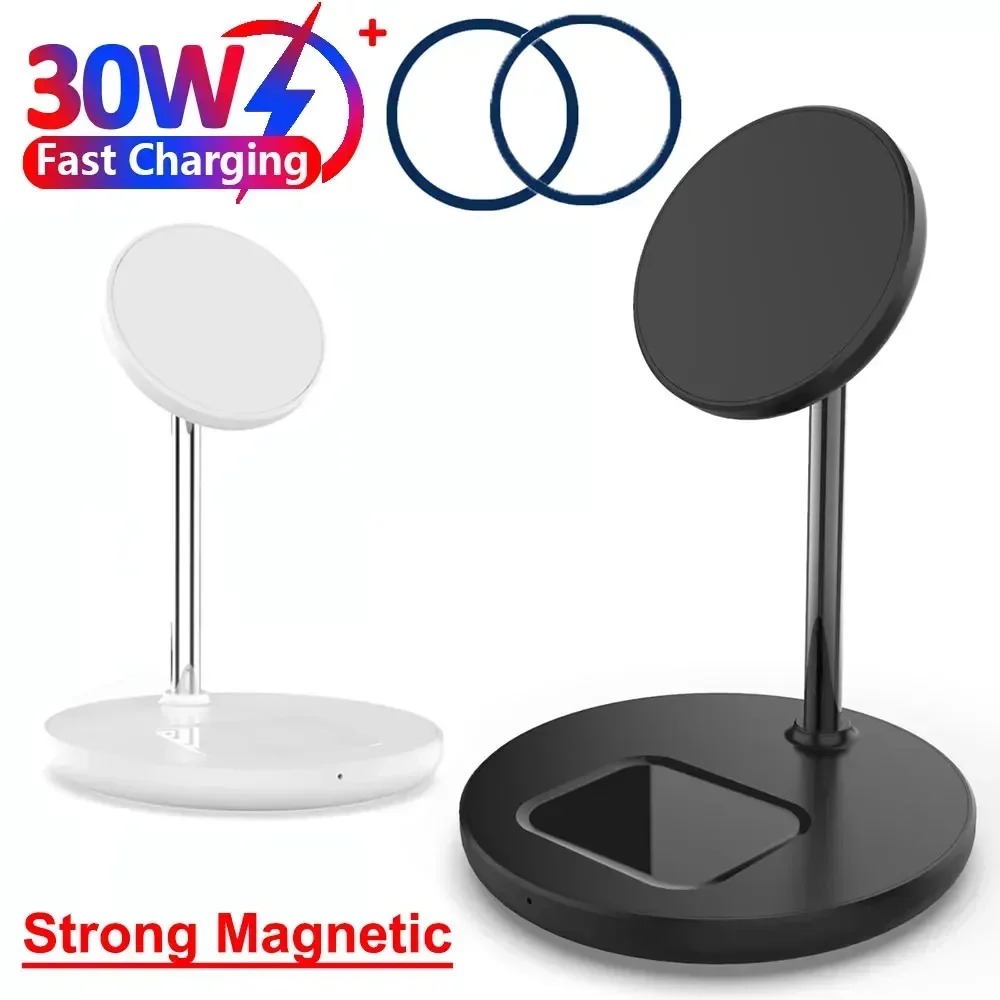 30W 2 in 1 Magnetic Wireless Charger Stand For iPhone 15 14 13 12 Pro Max Samsung AirPods Pro Fast Phone Charging Station Dock