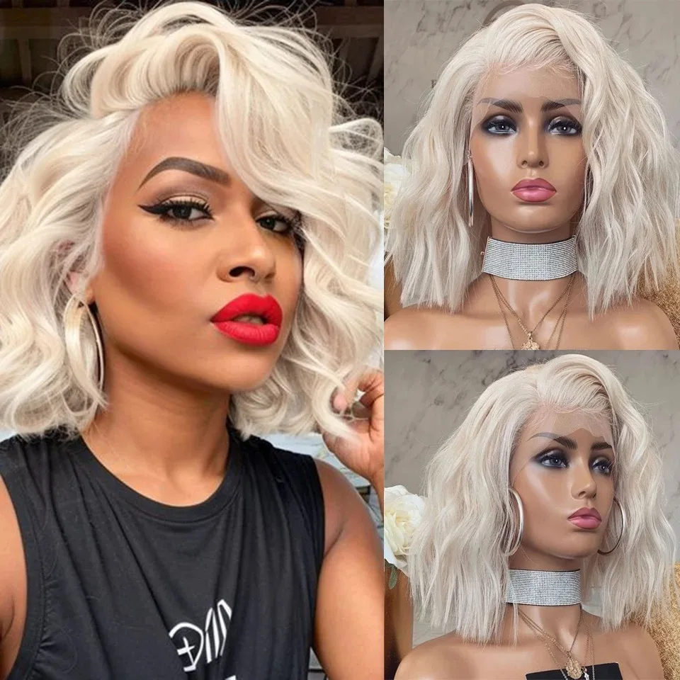 

613 Blonde Bob Wig Body Wave Lace Frontal Wig 13x4 HD Short Lace Wig Synthetic Pre Plucked Natural Wavy Heat Resistant For Women