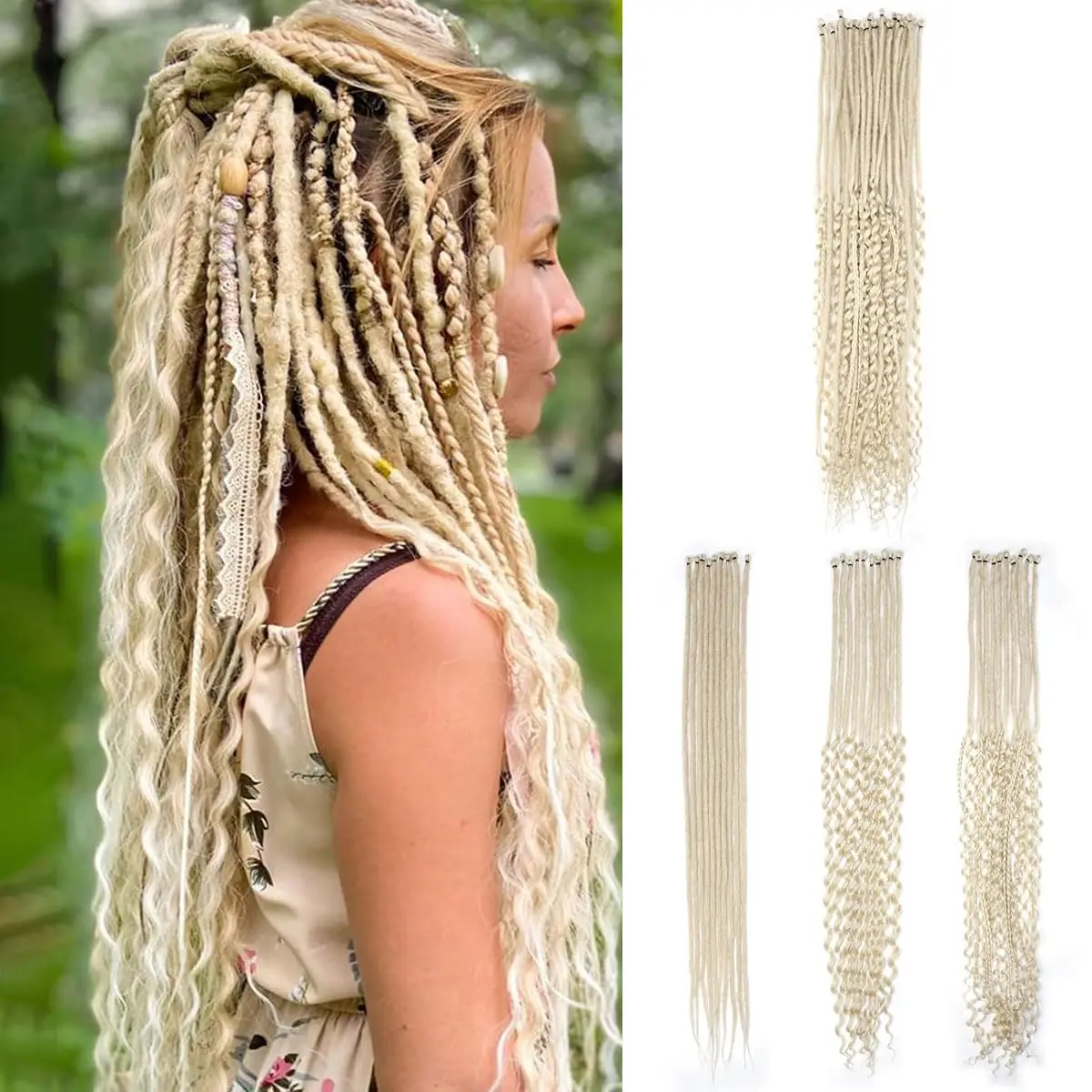 24 Inch 30 Strands SE Dreadlock Extensions Sets, 3 In 1 Mixed Synthetic Dreads Extensions for Women