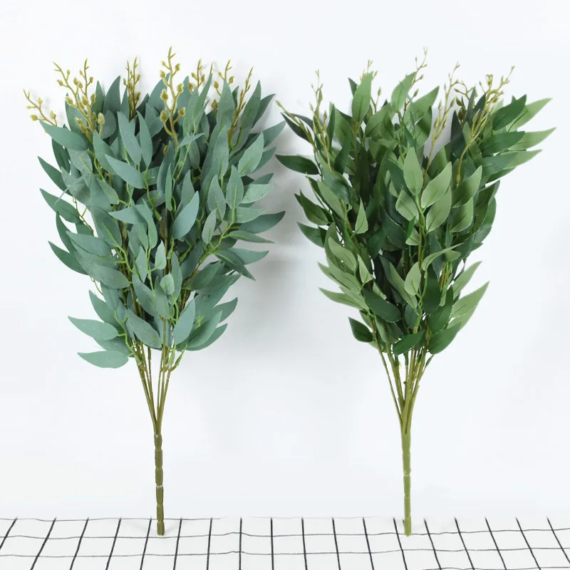 Silk Artificial Willow Bouquet Fake Green Leaves for Wedding Home Garden Vase Decoration Jungle Party DIY Plants Wreath