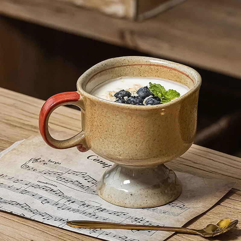 

Mid Ancient Style Ceramic Coffee Cup High Footed Yogurt Cup Creative Dessert Cup