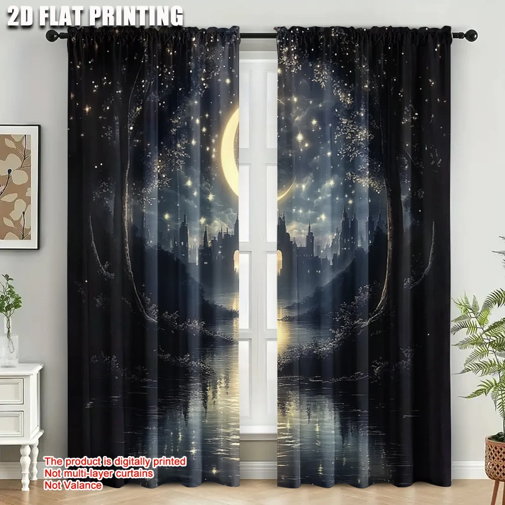 

2pc,2D plane printing Minimalist Curtains Starry Night Sky Versatile Fabric (without rod) Holiday Perfect for Bedroom Office