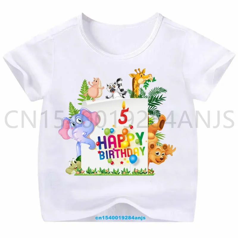 Boy Girl Number Cartoon Animal Party Birthday Number Printing T-shirt Kids Cute Birthday T-shirt Funny Gift T-shirt