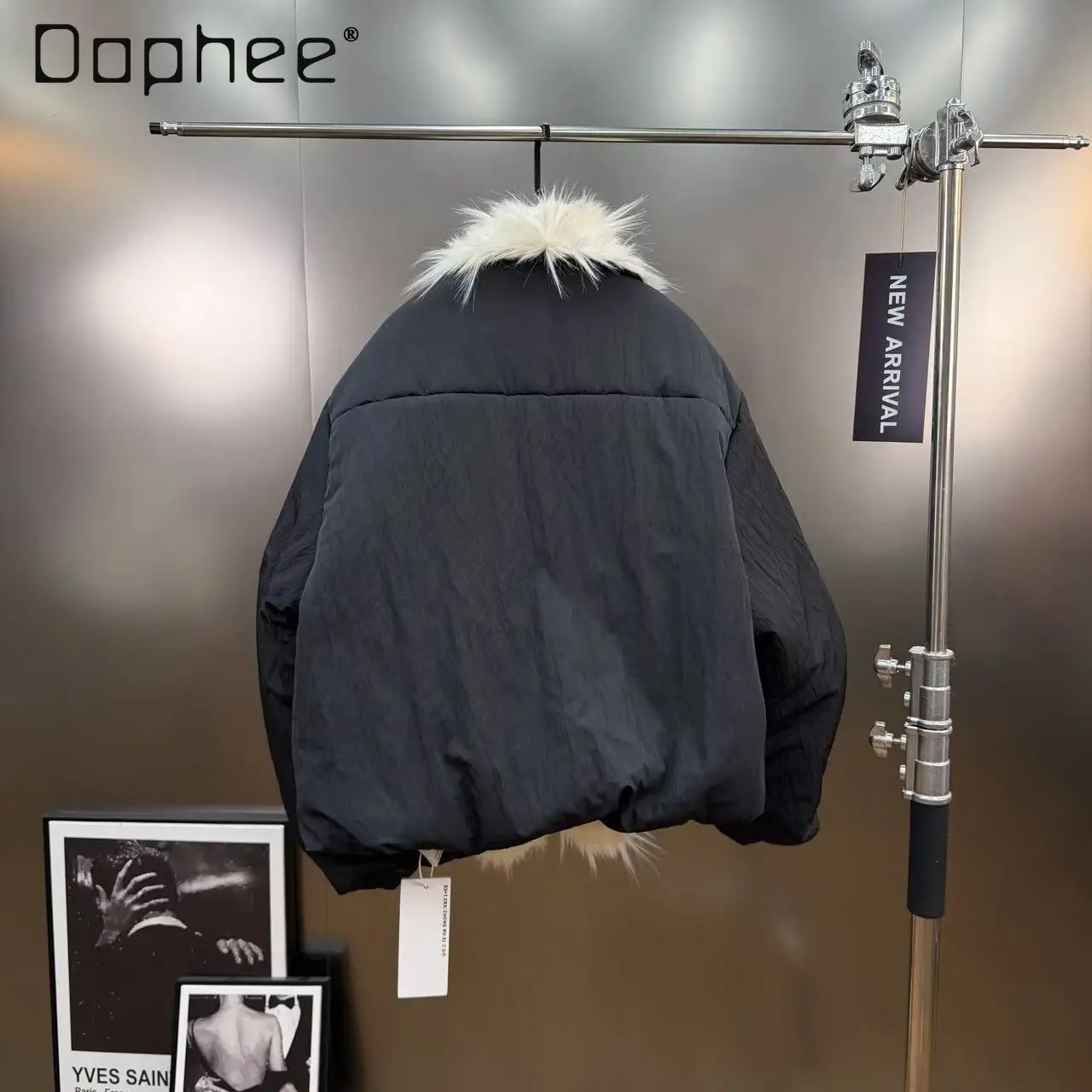 2025 الشتاء صديقة للبيئة الفراء طوق المتضخم طويلة الأكمام الأوروبية الأمريكية Ins سميكة الدافئة فضفاضة سترة قطن المرأة العصرية #3