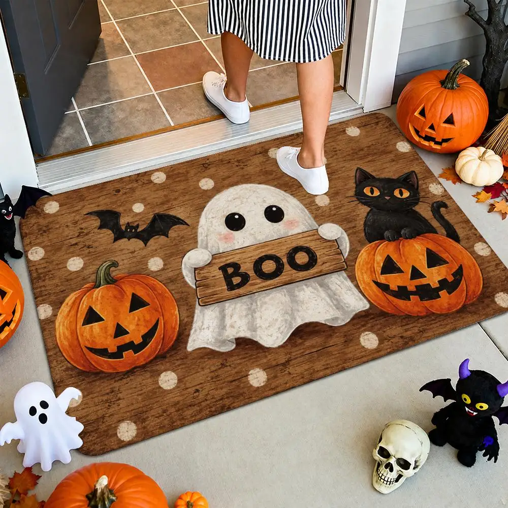 Autumn Gnome Pumpkin Scenes Floor Mat Flannel Rug Soft Non Slip Washable Door Mat For Bathroom Bedroom Kitchen Home Decor