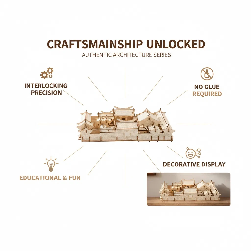 OUZEY ชุดตัวต่อ 3 มิติ บ้านจีนแบบลานภายใน - แบบจำลองสถาปัตยกรรมไม้ซีเหย่หยวน ชุดประกอบคลายเครียดสำหรับผู้ใหญ่และวัยรุ่นอายุ 14 ปีขึ้นไป
