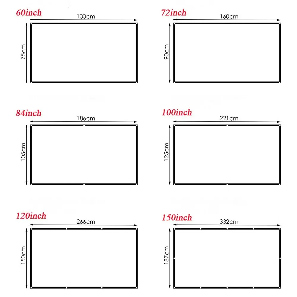 60 72 84 100 120 150 Inch Projector Screen Double Sided Foldable Projection Curtain Wrinkle Free Lightweight HD Display Screen