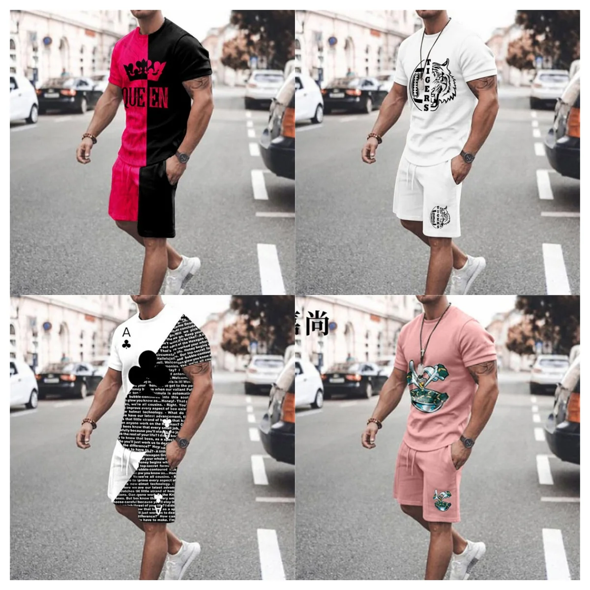 

2025 Men's Suit O-neck T-shirt Shorts Sportswear 2piece Set Jogging Fitness Male Clothes Streetwear Tracksuit Summer Beach Style