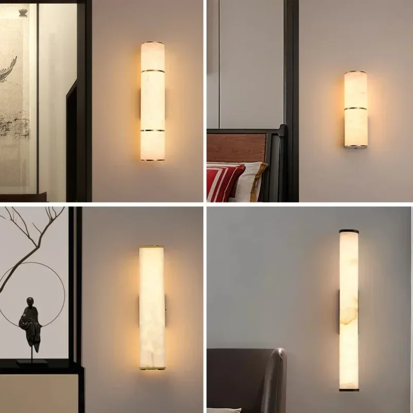 

2025 Nordic Modern Natural Marble Wall Lamp Bedroom Living Room Background Wall Hotel Bedside Luxury Copper Indoor Home Decor Lu
