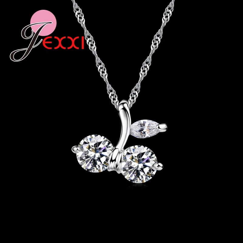 

New Fashion 925 Sterling Silver Color Chain Double Crystal Peanut Shape Necklace Cute Choker Jewelry for Women Girl Best Gift
