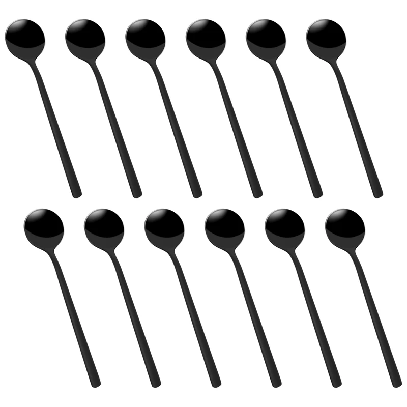 Mini Dessert Spoons Coffee Spoons Black Plated Teaspoons Frosted Handle For Dessert Tea Ice Cream Cake Coffee Set Of 12-FUNN