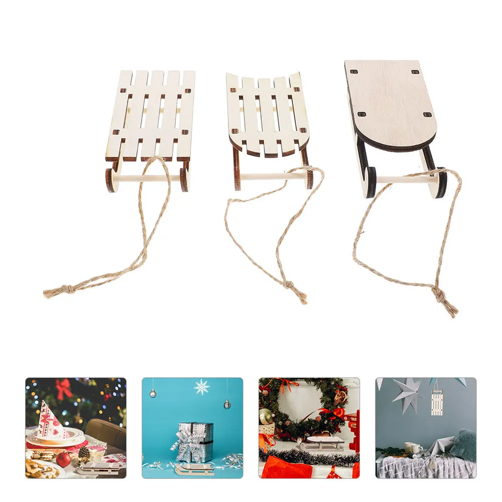 

6Pcs Unfinished Wooden Christmas Sleigh Mini Sled DIY Assembly Tabletop Decor Xmas Tree Hanging Ornaments Holiday Decoration