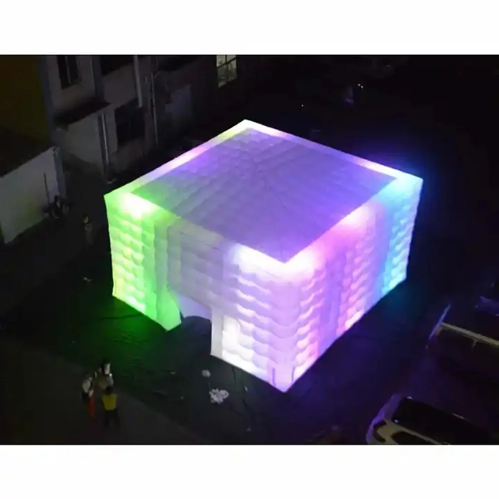 Cubo inflable con iluminación Led, tienda de campaña, edificio de cubos inflables, Club nocturno, fiesta, Bar, Club nocturno, discoteca, evento de boda con aire